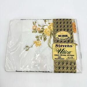 Vintage Utica JP Stevens Yellow Floral Percale Standard Pillowcase Set of 2 NOS!